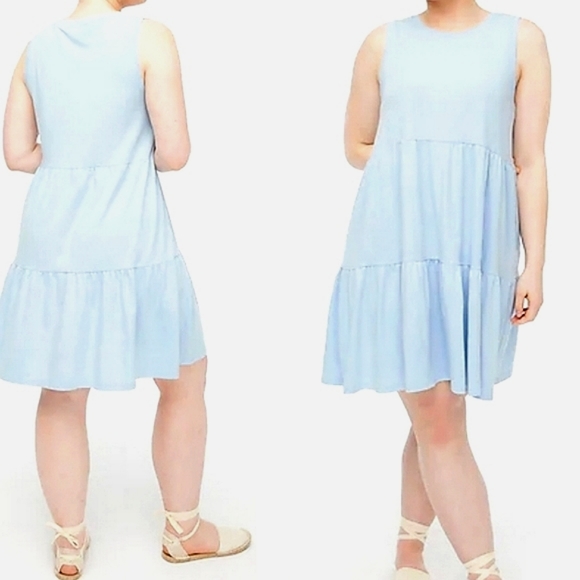 J.CREW Sleeveless Knit Tiered Mini Dress Arctic Blue - Picture 2 of 4